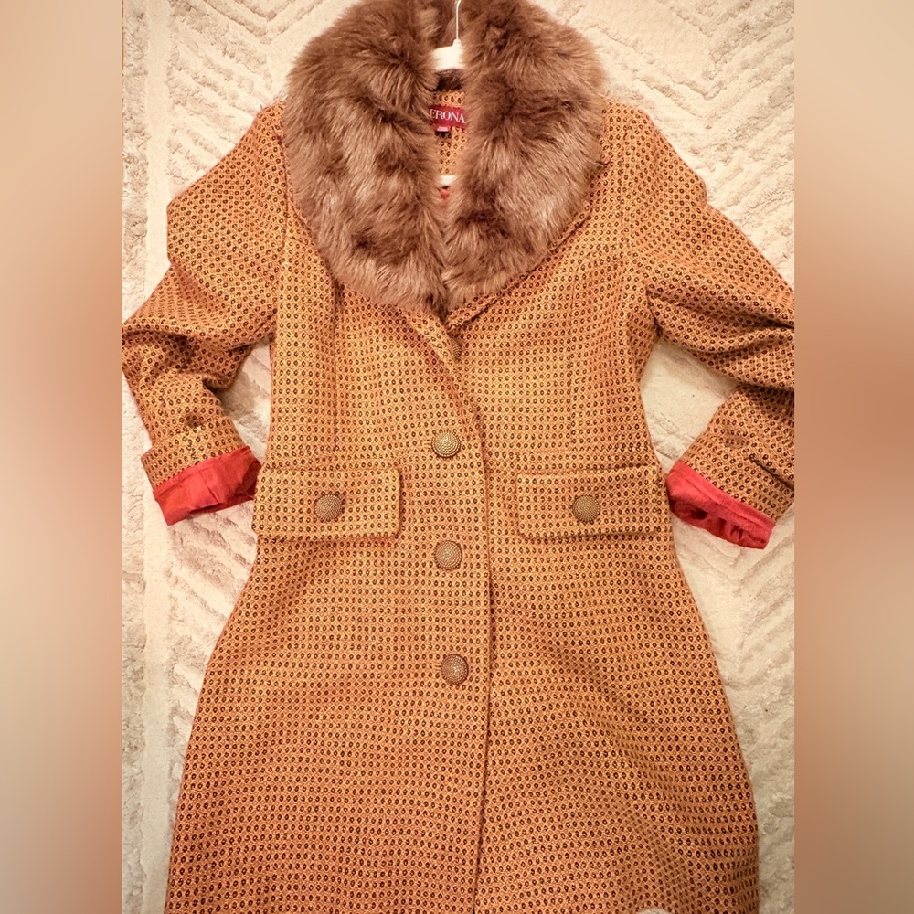 Women's Merona Wool Blend Lined Dress Coat with Faux Fur Collar Size Medium
